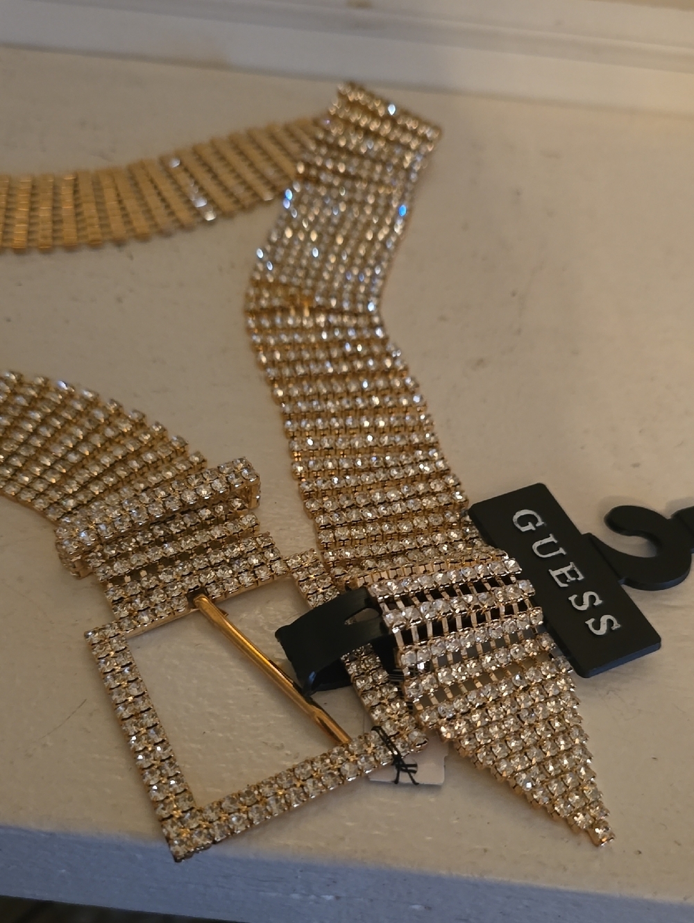 GUESS Gold Rhinestone Chain Mesh Belt